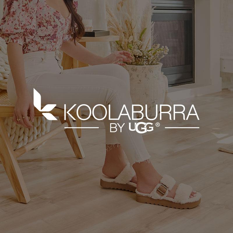 Koolaburra logo and a pair of slides